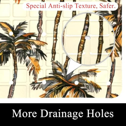 Seamles Palm Tree Pattern Bath Tub and Shower Mats, Non Slip Bathmat with Drain Holes and Suction Cups for Bathroom Floor, 15.1 x 26.8 Inch - color: Multi 07