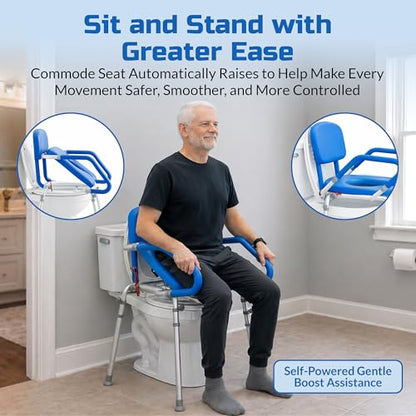 Raised Toilet Seat with Handles, Elevated Toilet Seat Riser for Seniors | Comfortable, Accessible Bedside Toileting - Blue, padded seat, backrest - size: 300lb. Capacity