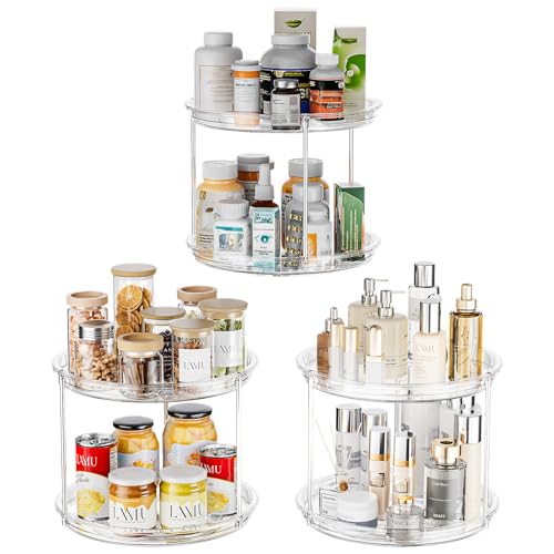 LAMU 2 Tier Lazy Susan Turntable Organizer for Cabinet, 9'' Rotating Spice Rack for Kitchen, Pantry, Countertop, Bathroom, Vanity, Under Sink, Medicine Cabinet Organizer, 3 Pack - color: 3 Pack Clear