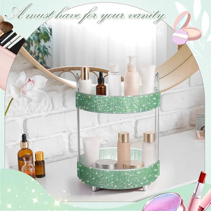 360 Rotating Rhinestone Perfume Organizer,2 Tiers,Resin Diamond,Green - color: Green, size: 2 Tiers, style: Resin Diamond