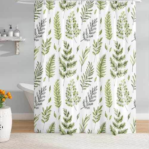 Green Fern Leaves Shower Curtain, Waterproof Fabric Greenery Watercolor Botanical Plant Bathroom Shower Curtain, 72 x 72 Inch - color: Green Fern, size: 72"W x 72"L (Pack of 1)