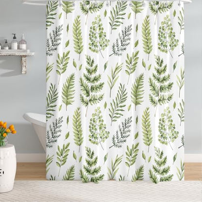 Green Fern Leaves Shower Curtain, Waterproof Fabric Greenery Watercolor Botanical Plant Bathroom Shower Curtain, 72 x 72 Inch - color: Green Fern, size: 72"W x 72"L (Pack of 1)
