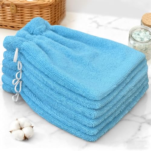 VOOVA & MOVAS Bath Mitts,Blue 6.3x8.3 in,European Style with Loop | 100% Cotton, 6 Pack, Solid Blue, Soft & Absorbent, No Fade, Ice Pack Pocket, Quick Dry, for Shower & Gym - color: Blue, size: 6PC Bath Mitts