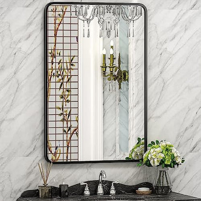 ZenStyle Black Metal Framed Rectangular Wall Mirror 24" x 36" Bathroom Mirror with Peaked Trim for Entryways, Living Rooms, Bathrooms - size: 36"L x 24"W