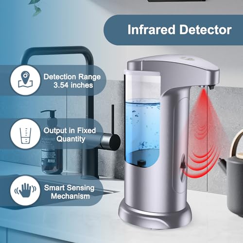 12.5oz Automatic Liquid Soap Dispenser, Touch-Free Battery Operated Adjustable Soap Dispensing, Volume Premium for Kitchen Bathroom Toilet - color: Silver