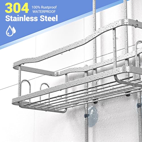 Hanging Shower Caddy Over Shower Head - No Drill Rustproof Shower Rack | Includes Soap Holder and Hooks for Shampoo, Conditioner, and Bathroom Essentials with Stable Storage in Any Shower Space - color: Chrome