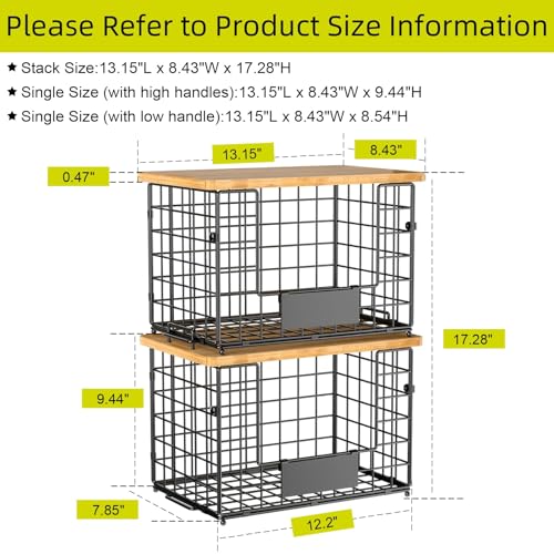 2-Pack Stackable Wire Baskets with 2 Pads & Bamboo Top, Pantry Organizer | Potato and Onion Storage Bin with Labels, Organize Produce/Fruit/Vegetable on Kitchen Counter, Cabinet or Under Sink, XL - size: XL-17.28x13.15x8.43