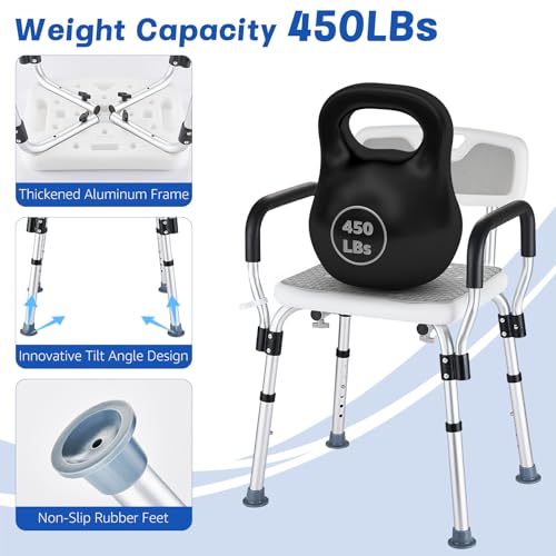 Shower Chair for Elderly and Disabled Inside Shower | Shower Seat for Inside Tub 450 LB Heavy Duty, Shower Chair with Arms and Back - color: Gray