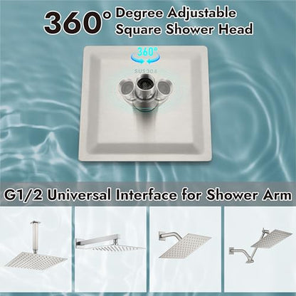 Midanya Square Rain Shower Head,High Pressure,Brushed Nickel 6 Inch | 360°Swivel,Ceiling or Wall Mount,Waterfall Full Body Coverage,Bathroom Remodel,Stainless Steel Large Rainfall Shower Head - color: Nickel, size: 6 Inch