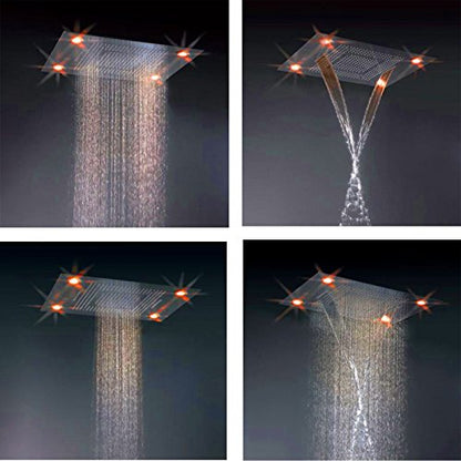 Cascada Classic Design 31 Inch (600mmx800mm) Large Rain Shower Set with Waterfall LED Rectangle recessed ceiling-mount 4 Function shower head (Polished Chrome) - color: Polished Chrome