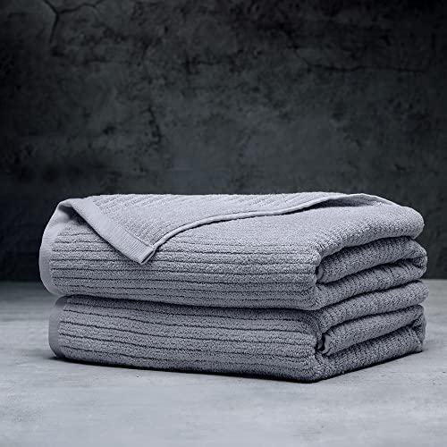 Luxury Performance 2-Piece Bath Towel Set | Dual-Loop Design | Ultra Soft | Highly Absorbent | Quick Drying | Pebble (Light Grey) - color: Pebble, size: 2 Bath Towels