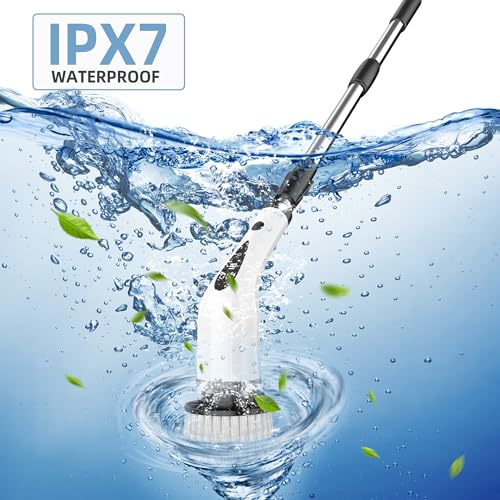 Electric Spin Scrubber, 3-Speed Flat End Brush with 8 Brush Heads & Base, IPX7 Waterproof, Adjustable Long Handle, Digital Display, 2500mAh Fast Charging, for Bathroom, Tub, Tile, Floor - color: Black