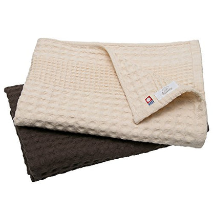 HIORIE Imabari 2-Piece Bath Towel Set, Japanese, 23.6x49.2in, 100% Cotton, Lightweight, Quick Drying, Waffle Design Fabric, Honeycomb, Beige+Brown - color: Beige+brown, size: Bath Towel