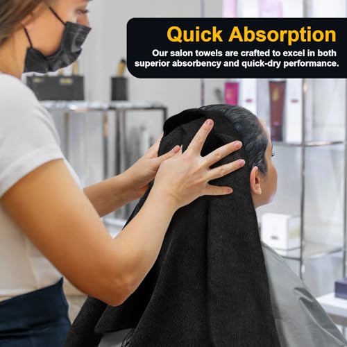 UNIMADE Salon Towels 24 Pack, Microfiber Barber Towels Bulk, (16x29 inches) Hair-Drying Cloth Super Soft Black Hand Cloth for Gym, Bath, Spa Use and Home Beauty Care(Not Bleach Proof) | (16x29 inches) Hair-Drying Cloth Super Soft Black Hand Cloth for Gym,