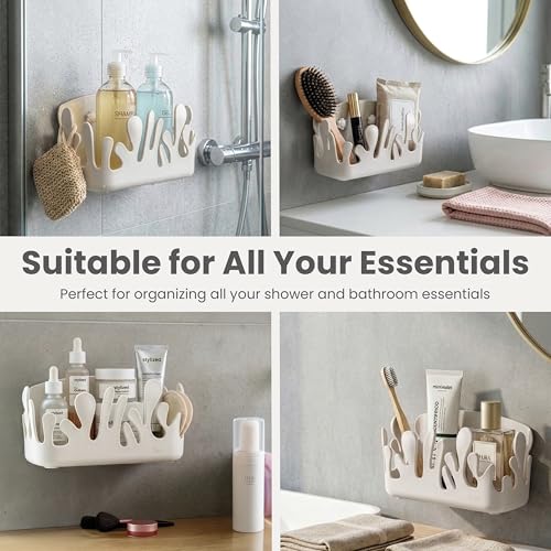 Vigar Shower Organizer 2 Pack, Adhesive Shower Caddy, Gray | No Drill Shower Shelf, Hooks and Drainage Holes, Wall Mounted Bathroom Storage for Shampoo, Soap and Bath Accessories
