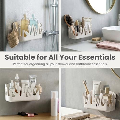 Vigar Shower Organizer 2 Pack, Adhesive Shower Caddy, Gray | No Drill Shower Shelf, Hooks and Drainage Holes, Wall Mounted Bathroom Storage for Shampoo, Soap and Bath Accessories