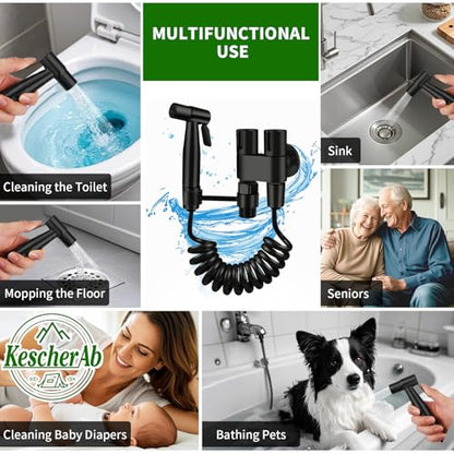 Handheld Toilet Bidet Sprayer for Toilet | Adjustable Water Pressure Control with Complete Bidet Spray Hoses Kit for Feminine Wash, Cloth Diaper Sprayer for Baby Wash - color: Black