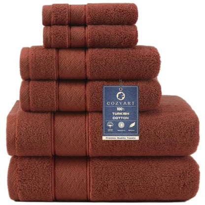 COZYART Bath Towel Set 6 PCS, Luxury 100% Turkish Cotton 650GSM Ultra Soft | Absorbent Quick Dry, OEKO‑Tex 100 Cert. Zero Twist Ring Spun Cotton, Plush Fluffy, Breathable Hotel Quality Bathroom Towels - color: Orange- Terracotta Orange