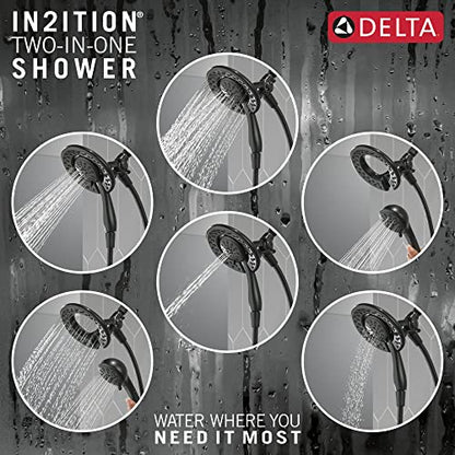 Delta 4-Setting In2ition 2-in-1 Dual Shower Head with HandHeld Spray, Matte Black Detachable Shower Head with Hose, Showerhead, 1.75 GPM Flow Rate, Matte Black 75486CBL - color: Matte Black