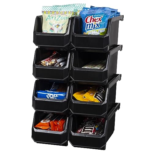 Medium Stackable Plastic Storage Bins, 8-Pack, Black | Open-Front Stackable Bins For Garage, Pantry, Closet & Office, 11"L X 5,5"W X 5"H, Nests When Empty, Durable Plastic, - color: Black, size: Medium, 8-Pack