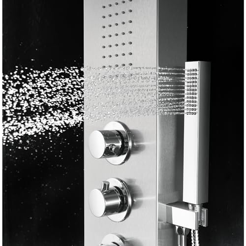 Blue Ocean ™ 56" Stainless Steel SPS8729 Thermostatic Shower Panel Column System with Rainfall Shower Head, Body Nozzles, and Handheld Shower Head, Shower Tower - style: 56 inch stainless steel