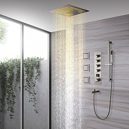 Cascada Luxury 16” Music LED Shower System with Digital Display Valves, 4 Functions (Rainfall, Waterfall, Body jets & Handheld) (Antique Brass) - color: Antique Brass