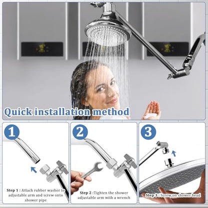Rain Shower Head Extension 12 Inch Adjustable Rain Shower Head Extension Arm Stainless Steel Shower Head Holder G1/2 Universal Connector Compatible (Chrome Finish) - color: Chrome Finish