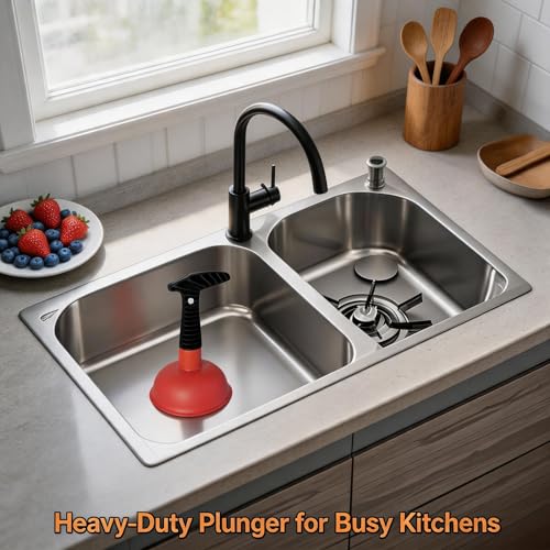 Mini Sink Plunger with Short Handle - Heavy Duty Rubber Cup & Powerful Suction for Clogged Sinks, Showers, Tubs & Bathroom Drains - Compact & Space Saving - Yellow