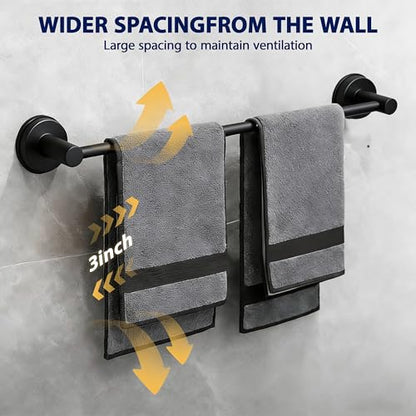 Towel Racks for Bathroom Suction Cup Towel Bar 14.6-24in Adjustable | No Drill Bathroom Towel Holder, Stainless Steel Construction, Heavy Duty Wall Mounted (Matte Black) - color: Matte Black