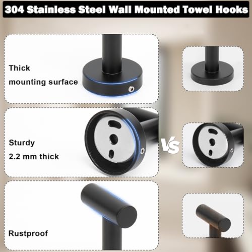 Livabber Bathroom Towel Hooks, 304 Stainless Steel Robe Shower Hooks Wall Mounted, Heavy Duty Towel Hangers for Bathroom Kitchen Bedroom (4 Pack, Black) - color: Black, size: 4 Pack