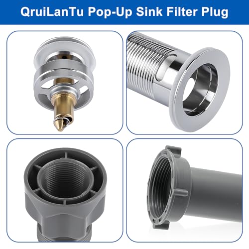 1 1/2" Bathroom Sink Pop-Up Drain Filter, Clog-Proof Filter, Sink Assembly with Overflow Outlet, Stainless Steel Sink Drain Plug（with Overflow Hole） - size: There are holes