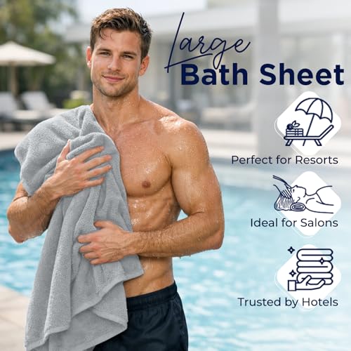 DAN River 2 Pack Bath Sheets Extra Large 35x70, Large Bath Towels for Adults, XL Oversized Heavy Duty Towel Set, 600 GSM 100% Ring Spun Cotton, Soft Quick Dry, Silver - color: Highrise, size: Bath Sheet 35x70" (PK 2)