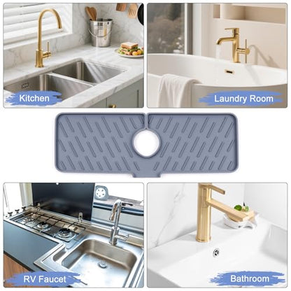 Kitchen Sink Silicone Splash Guard, Faucet Mat for Keeping Kitchen and Bathroom Sinks Dry, 17.7 x 6.3 Inches, Grey - color: Dark Gray