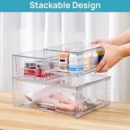 Vtopmart Clear Stackable Storage Drawers, 6 Pack Wide Organizer Set | Wide and Small Pull-Out PET Drawers for Flexible Sorting, Stackable Storage Solution for Cabinets, Closets, Pantry - style: 4 Small+2 Wide