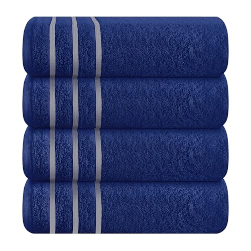 MyOwn Ultra Soft 4 Pack Oversized Bath Towel Set 27x54 inches, 100% Cotton Bath Towels, Highly Absorbant Compact Quickdry & Lightweight Towel, Ideal for Gym Travel Camp Pool - Navy Blue - color: Navy Blue, size: 4-Piece Bath Towel Set
