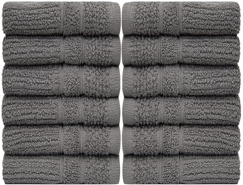 PH Pleasant Home Ribbed Wash Cloths Set - 12 Pack (12” x 12”) – 509 GSM - 100% Ring Spun Cotton Wash Cloth - Super Soft and Highly Absorbent Face Towels (Dark Grey) - color: Dark Grey, style: Ribbed