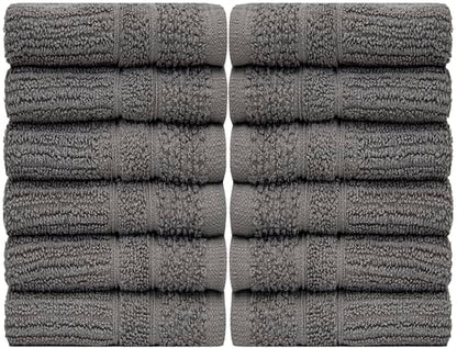 PH Pleasant Home Ribbed Wash Cloths Set - 12 Pack (12” x 12”) – 509 GSM - 100% Ring Spun Cotton Wash Cloth - Super Soft and Highly Absorbent Face Towels (Dark Grey) - color: Dark Grey, style: Ribbed