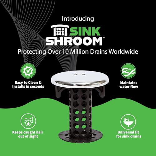 SinkShroom Chrome Edition Revolutionary Bathroom Sink Drain Protector Hair Catcher, Strainer, Snare, Black - color: Black