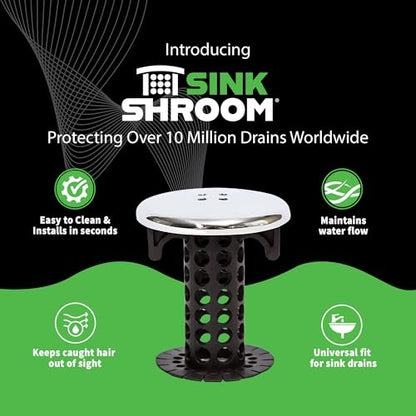 SinkShroom Chrome Edition Revolutionary Bathroom Sink Drain Protector Hair Catcher, Strainer, Snare, Black - color: Black
