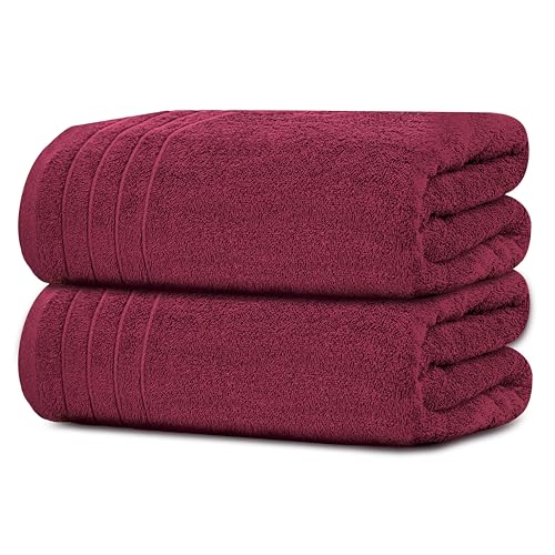 2 Piece Extra Large Bath Sheets 35 x 70 Inches, Burgundy | 100% Cotton, Larger & Lighter Weight, Quicker to Dry, Super Soft & Absorbent, Oversized Bath Towels - color: Burgundy