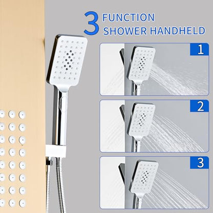 Shower Panel Tower System,Rain Shower Head Rainfall | Waterfall Shower,Handheld High Pressure Rain Massage System(Lengthened Gold) - color: Gold, style: Upgrade and lengthen