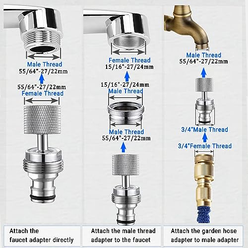 360° Swivel Quick Connect Faucet to Hose Adapter Sink Hose Aerator(Chrome) | Dishwasher Faucet Adapter, Male To Female Hose Adapter for Dishwasher, Kitchen, Garden - 15/16-27 Male to 55/64-27 Female - color: Faucet Hose Adapter-F