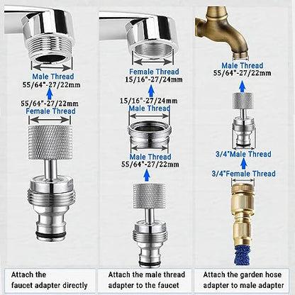 360° Swivel Quick Connect Faucet to Hose Adapter Sink Hose Aerator(Chrome) | Dishwasher Faucet Adapter, Male To Female Hose Adapter for Dishwasher, Kitchen, Garden - 15/16-27 Male to 55/64-27 Female - color: Faucet Hose Adapter-F