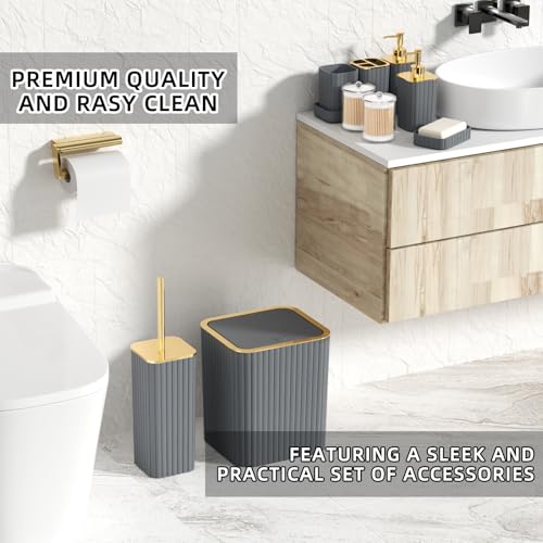 XLHOMO Bathroom Set - 26PC Bathroom Set with Shower Curtain and Rugs, Bathroom Accessory Set, Grey Bathroom Accessories Set, Trash Can & Soap Dispenser - style: Grey&Gold