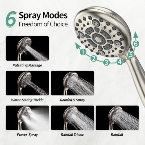 SR SUN RISE 12" Shower Faucet Set with Shower Slide Bar,Brushed Nickel | High Pressure Shower Head,6-Spray Setting,16"Adjustable Shower Slide Bar,Soild Brass,Wall Mount,Included Valve and Trim Kit - color: Brushed Nickel