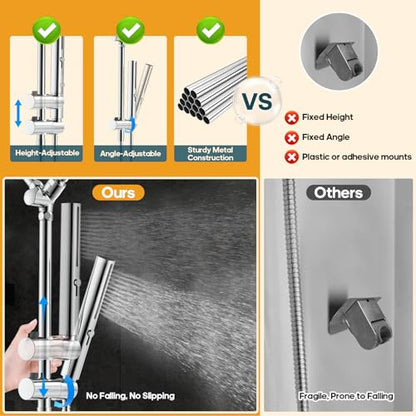 Hombeter High Pressure Rain Shower Head with Handheld Combo, 10 Inch Square Rainfall Showerhead, Adjustable Slide Bar Dual Shower System, 3 Spray Modes, 59" Stainless Steel Hose,Chrome - color: Chrome, style: Basic