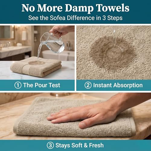 Sofea Hand Towels 6 Pack (16 x 28 Inches) 100% Cotton Bathroom Towels, Soft Absorbent Quick Dry Hand Towels for Bathroom Kitchen - color: Beige