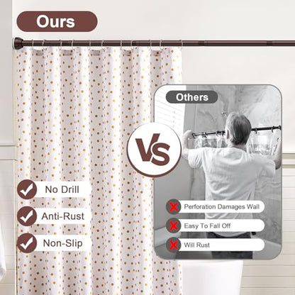 TEECK Shower Curtain Rod, 32-79 inch Adjustable Tension Spring, 1 Inch Shower Curtain Rod Tension, Anti-Slip, Rust-Proof, No Drilling, for Bathroom, Brown - color: Brown, size: 32-79 Inches