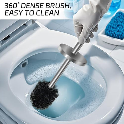 Stainless Steel Toilet Brush with Holder Set for Bathroom Storage and Organization Toilet Bowl Cleaner Brush and Holder (1, Silver) - color: Silver