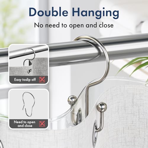 Bathway Shower Curtain Hooks Nickel Shower Curtain Rings, 12 Pcs Double Hook Shower Curtain Hooks Rings Shower Curtain Hangers Rust Proof, Metal Shower Hooks for Bathroom Shower Curtain Rod - color: Nickel, style: Minimalist
